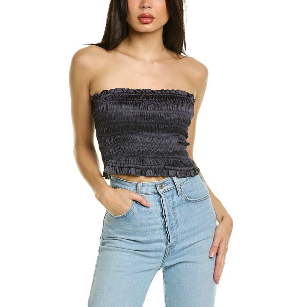 Free People Be Right Back‎ Gray Navy Blue Tube Top B1